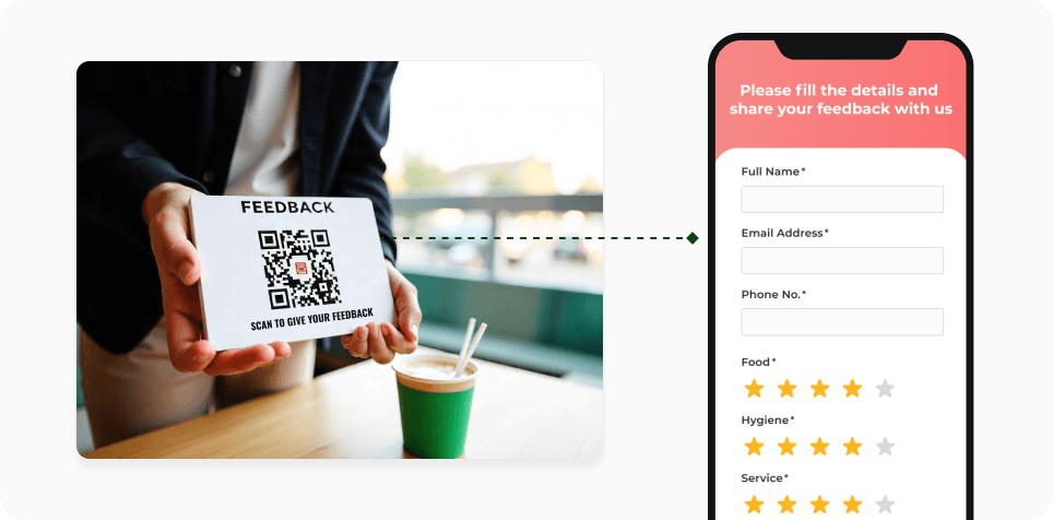 Customer scanning a QR Code in a cafe to provide their feedback