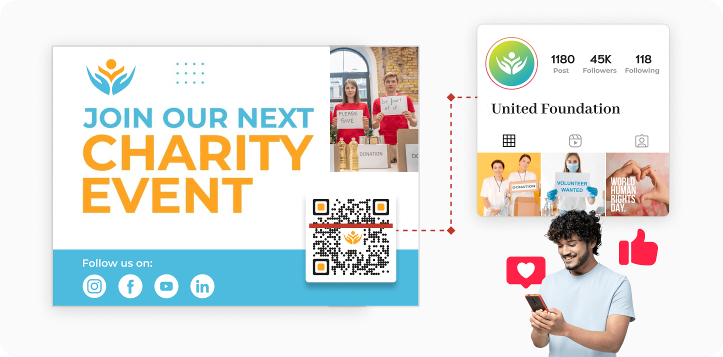 User scanning a Vector QR Code on the promotional material of a charity event