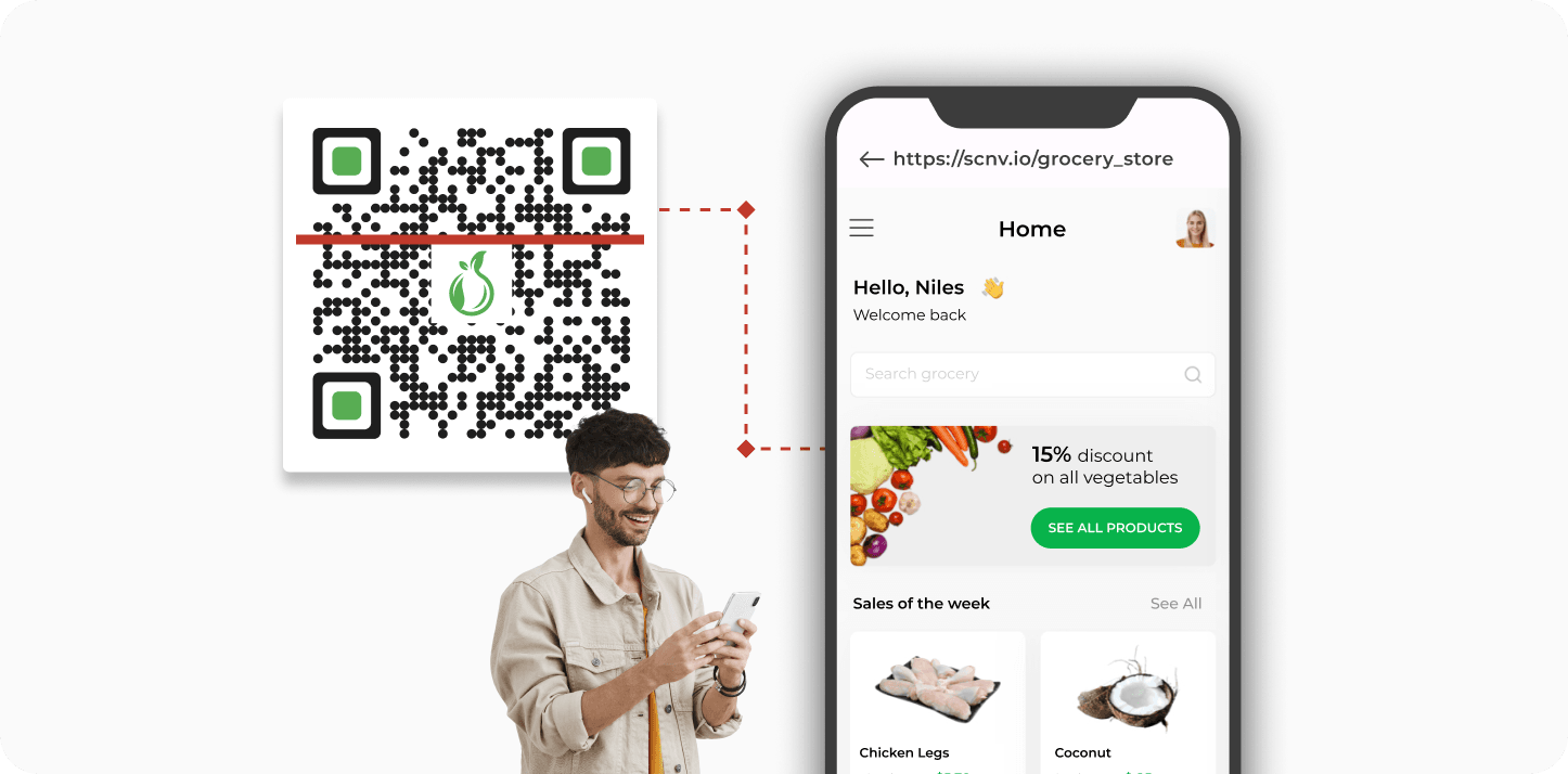 Customer scanning a customized QR Code