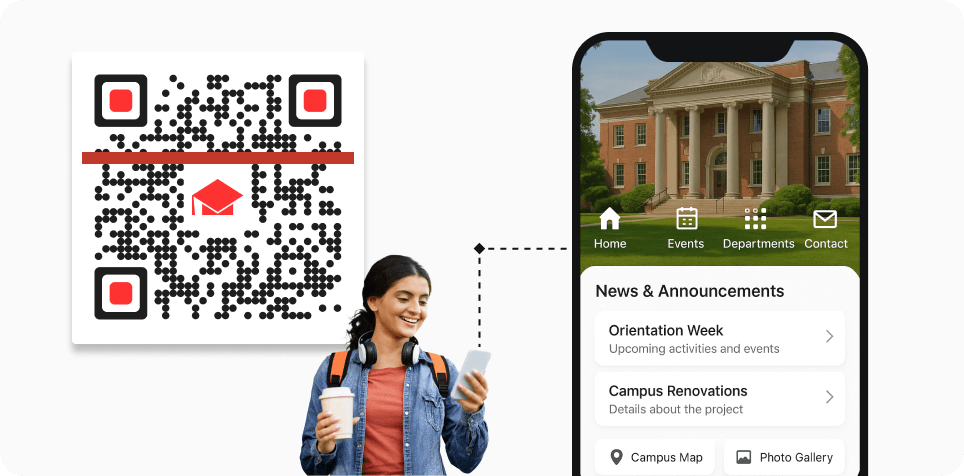 Student scanning a Location QR Code to get a tour of the campus
