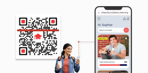 Student being directed to educational apps after scanning a QR Code
