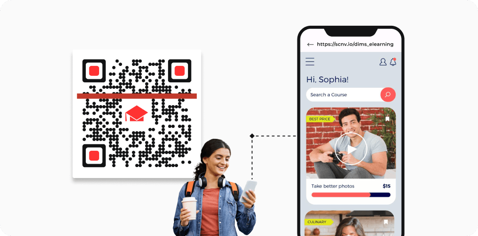 Student scanning a QR Code to course materials