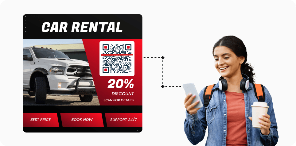 Customer scanning a QR Code to know more the automobile
