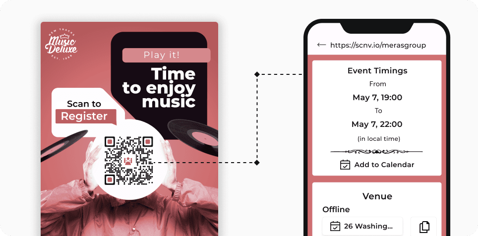 Attendee scanning an Event QR Code on a poster to access event details