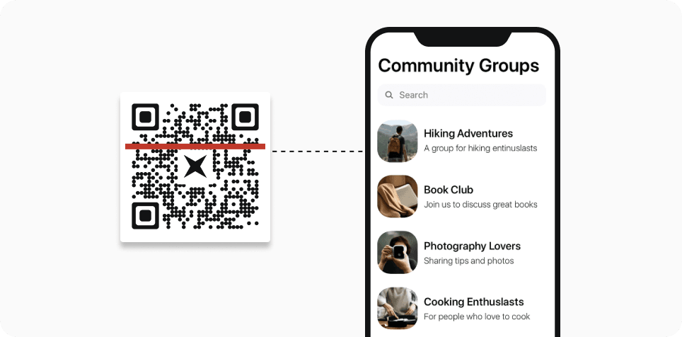Person scanning a Social Media QR Code to join a online group or community