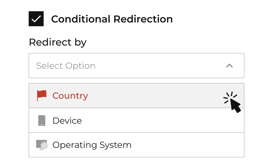 Person being directed to different landing pages depending on their country, device, or OS