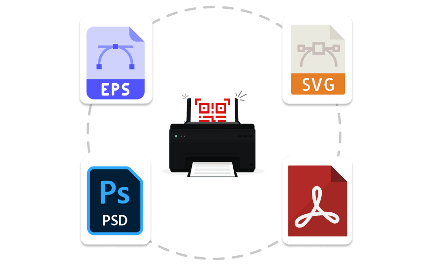 High-resolution QR Code being printed in vector formats