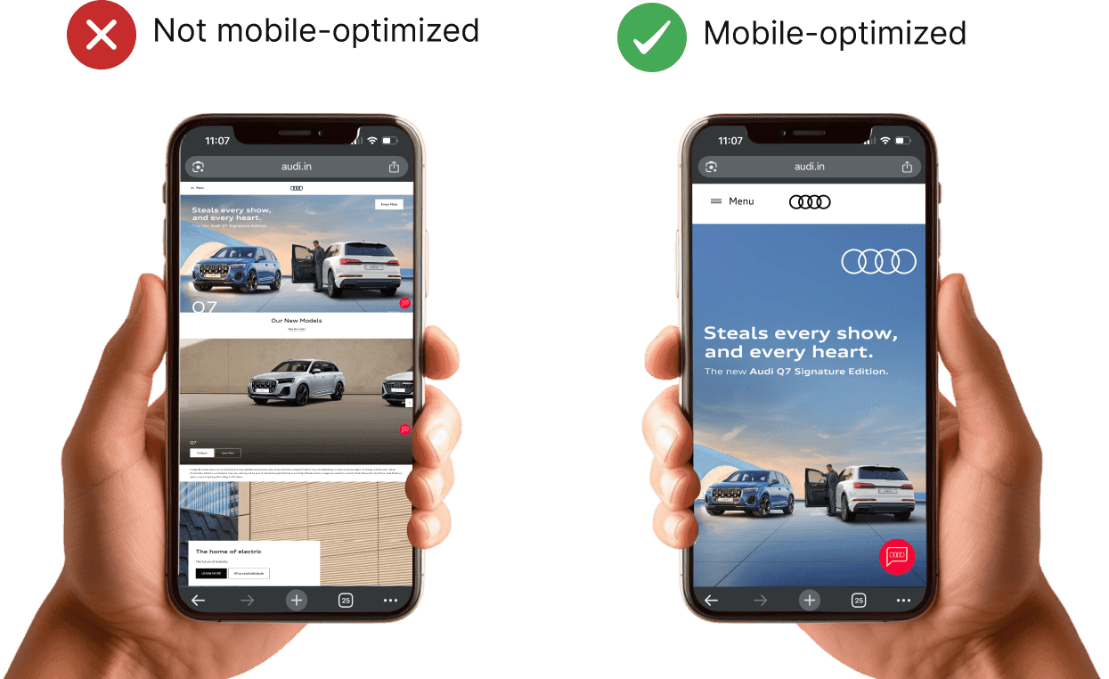 A mobile-optimized landing page vs a landing page that isn't mobile optimized