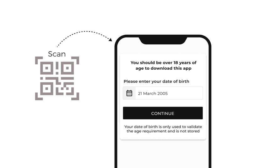 Customer being asked to enter their date of birth after scanning the QR Code