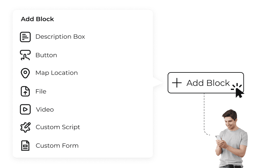 User adding advanced components like custom script to their product landing page