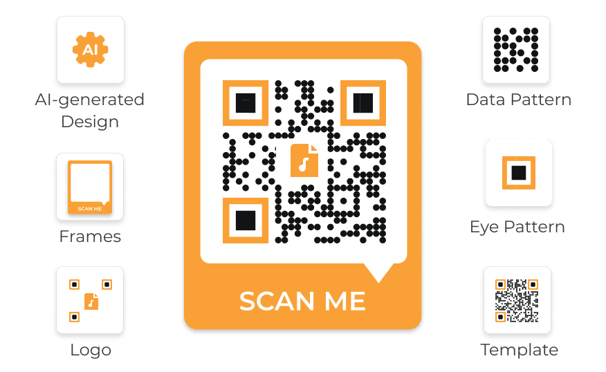 A  customized Audio QR Code with logo, custom text, frame, eye pattern, and more