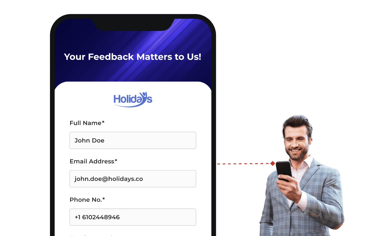 Person filling relevant details like name, phone number, email, etc.