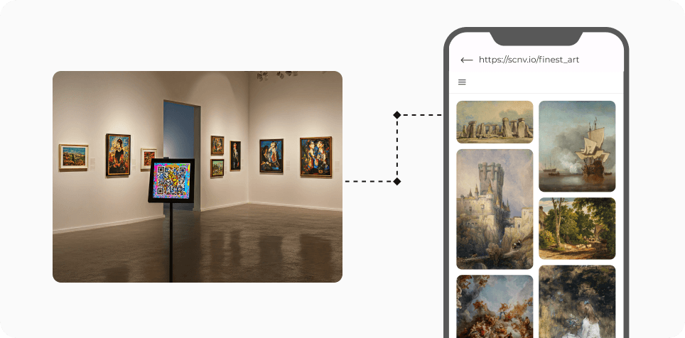AI-generated QR Code being used in an exhibition to provide additional information and virtual tours