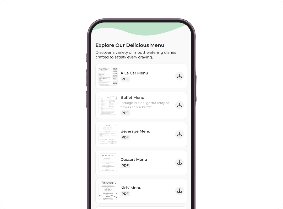 El menú del restaurante que muestra el menú del restaurante escaneando el código QR del documento, ya que abre un documento para la integración multimedia.