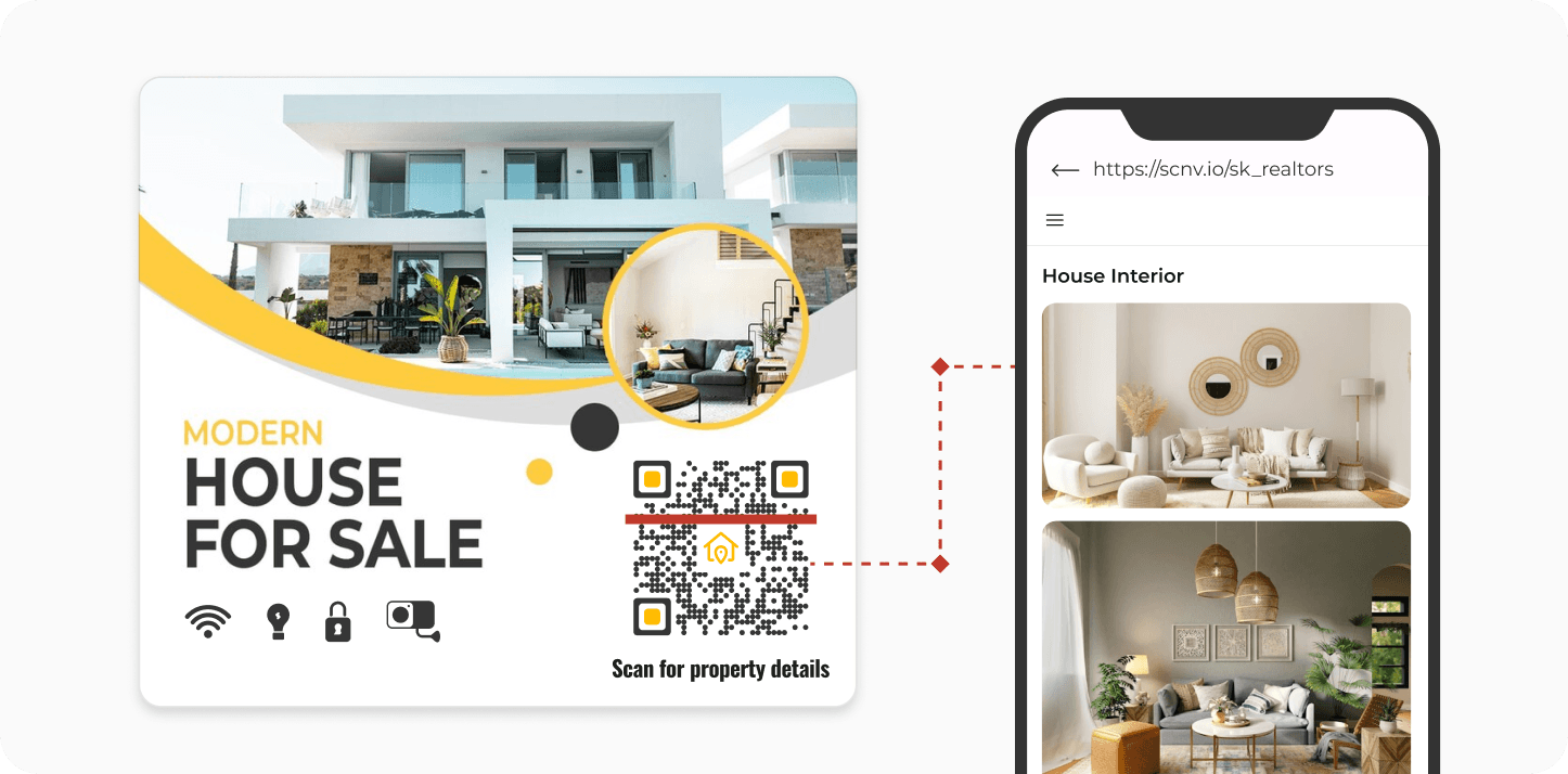 Scanning an Image QR Code on a brochure leads potential buyers to images of the property