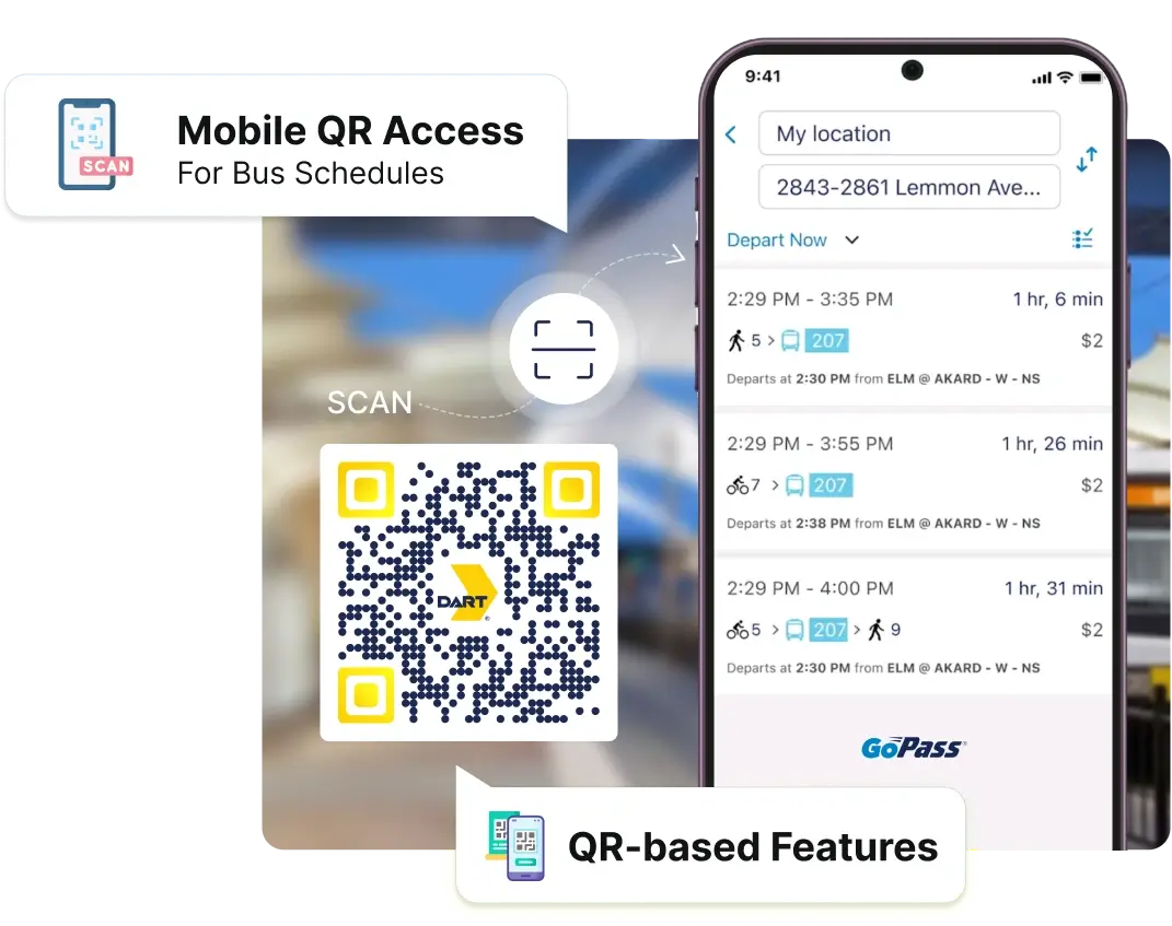 Rider accessing bus schedules and other details via DART's Go-Pass app