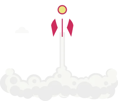 Lancement de fusée rose, symbolisant le début de l'utilisation de nos codes QR.