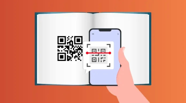Der QR -Code von Student Scanning Scanova ist auf einem Lehrbuch gedruckt.