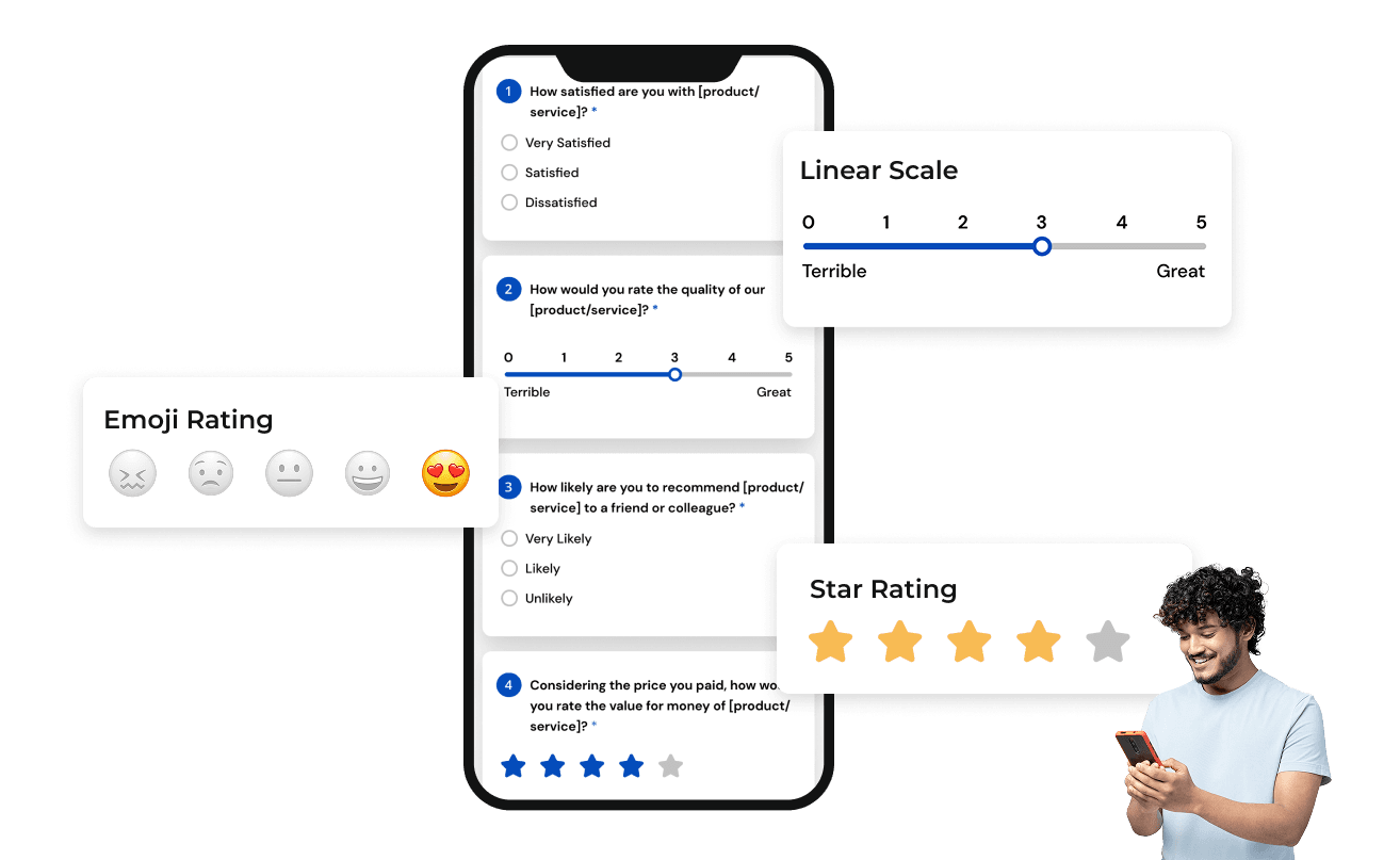 Customized landing page created using emoji rating, star rating, linear scale and more