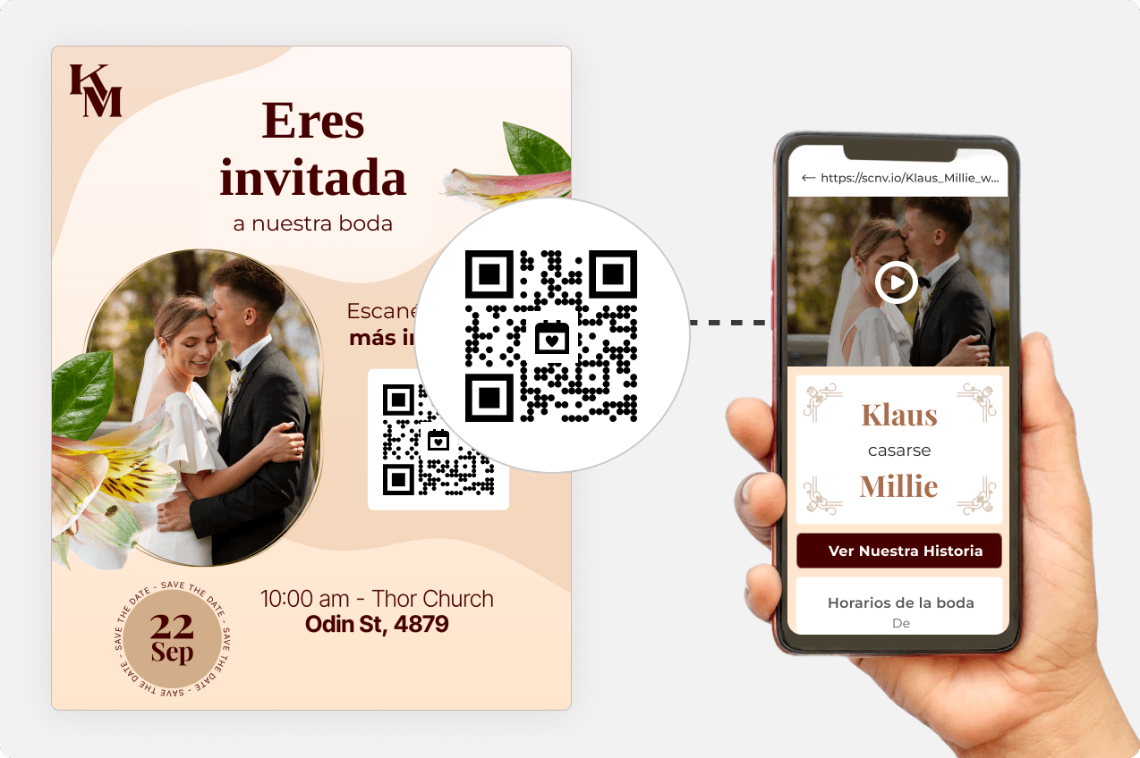 Generador de códigos QR de boda personalizable | Escanova, image size:1274x848