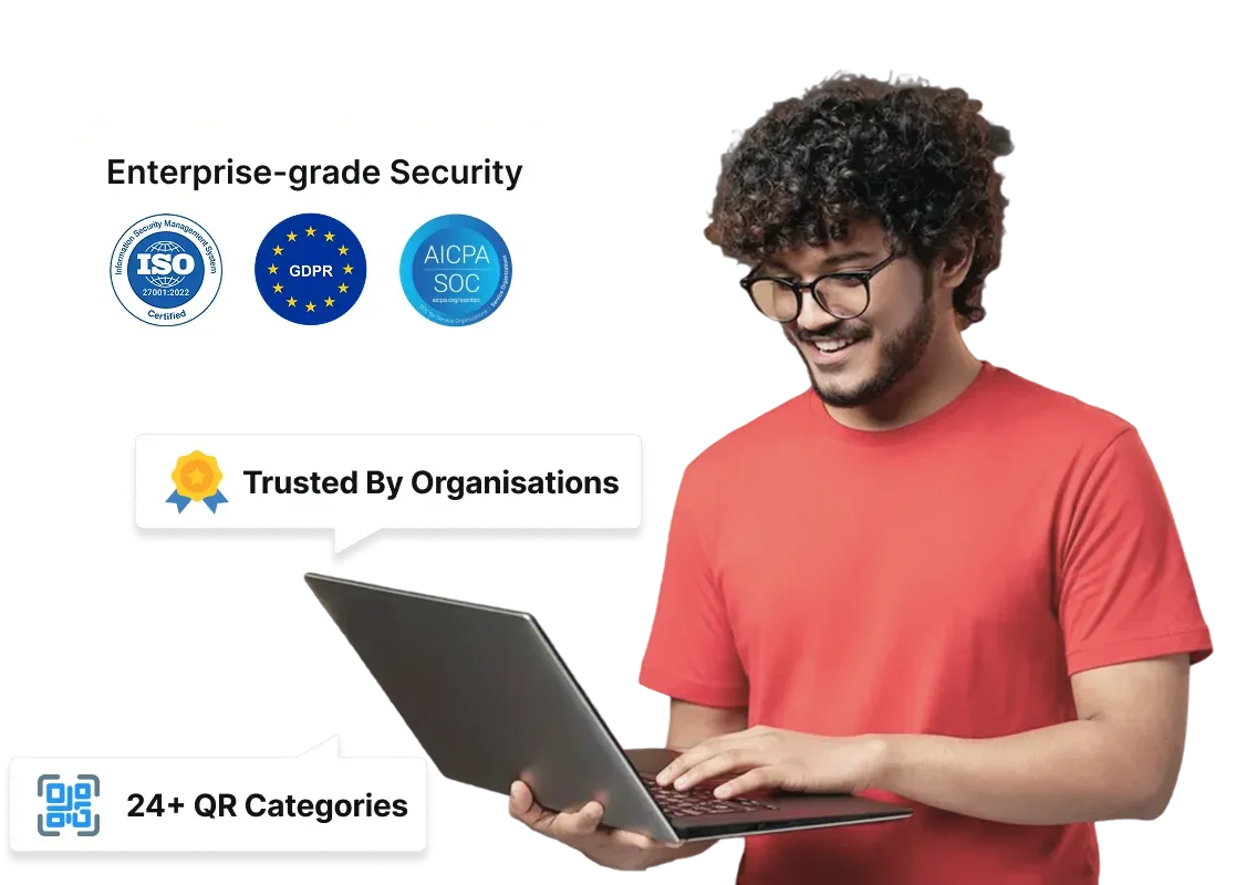 Scanova ofrece más de 24 categorías de códigos QR y seguridad de nivel empresarial (cumplimiento de ISO/IEC 27001:2022, GDPR y SOC2)