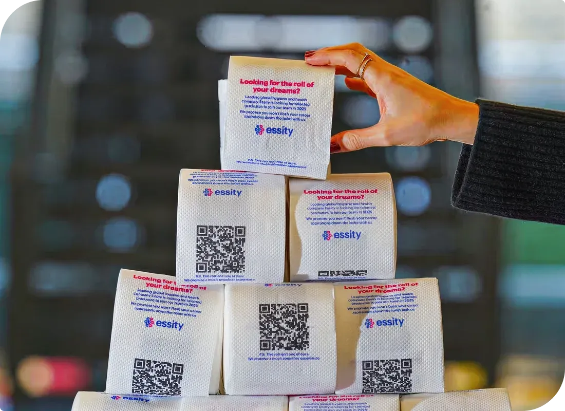 Essity product packaging stack with Scanova QR Codes representing global scale rollout across new product lines and consumer touchpoints