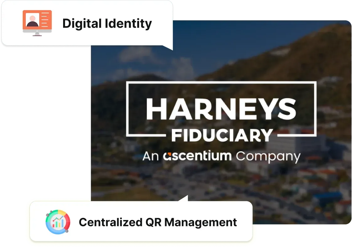 Harneys Fiduciary utilizó los códigos QR de la tarjeta comercial Scanova para una identidad digital modernizada y una gestión centralizada de códigos QR en toda la empresa