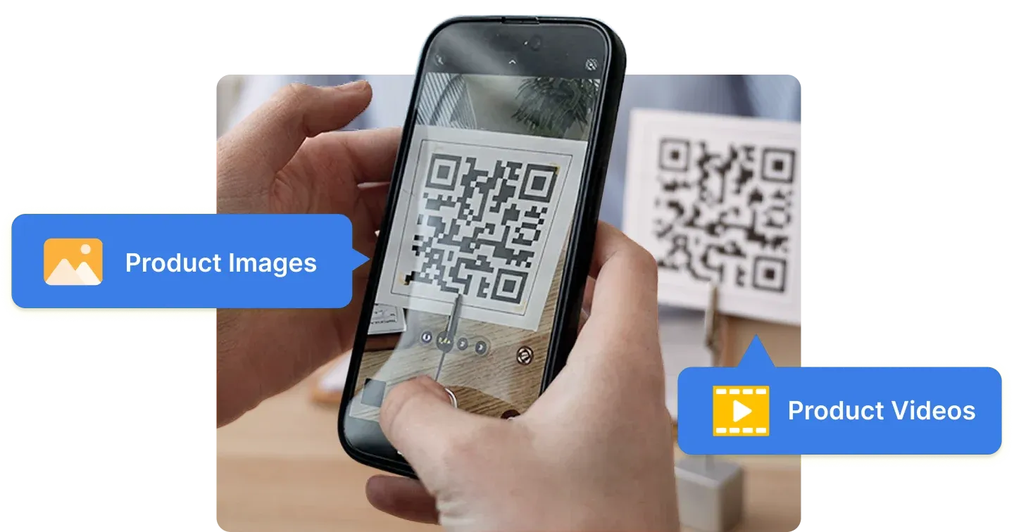 Customer scanning a QR Code to access product images and videos