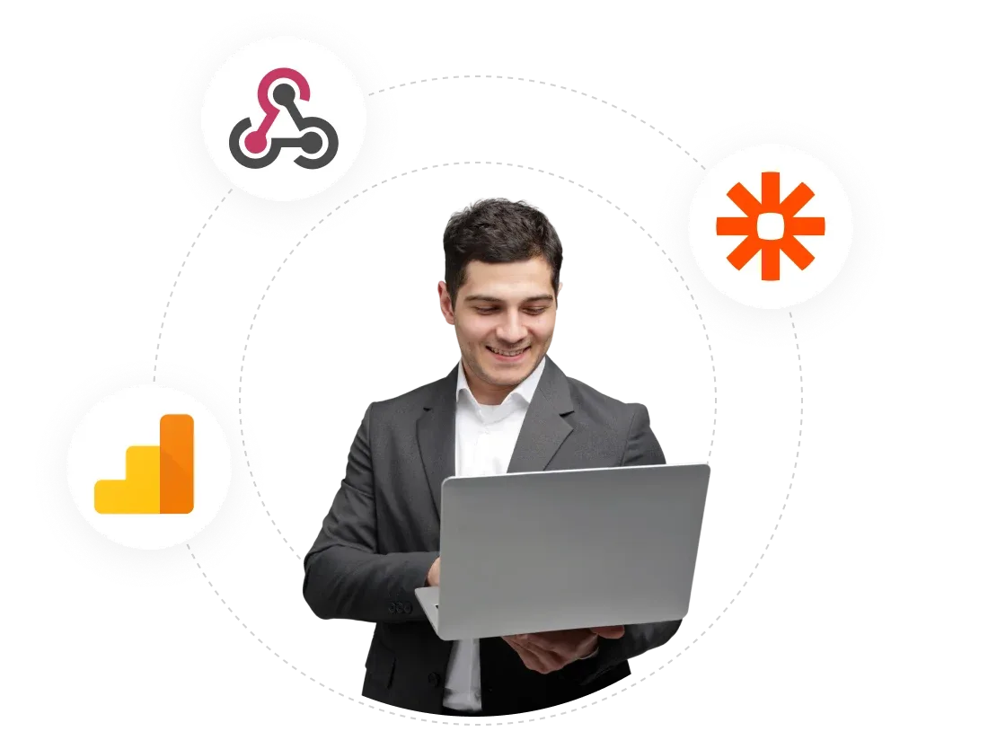 User connecting Scanova with Google Analytics, Zapier, and Webhooks